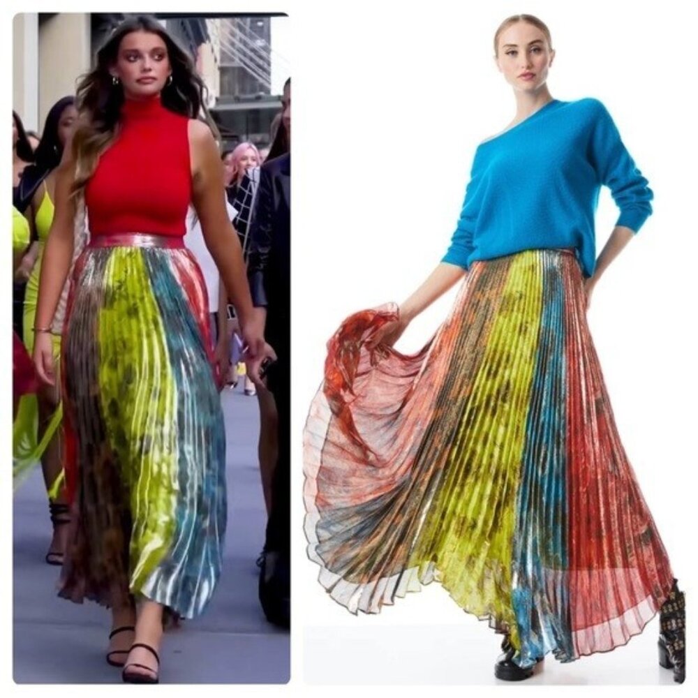 Alice + Olivia Katz Sunburst Pleated Maxi Skirt 0 NWT $695